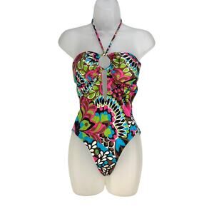 Milly Cabana Halter One Piece Swimsuit Boho Floral Print